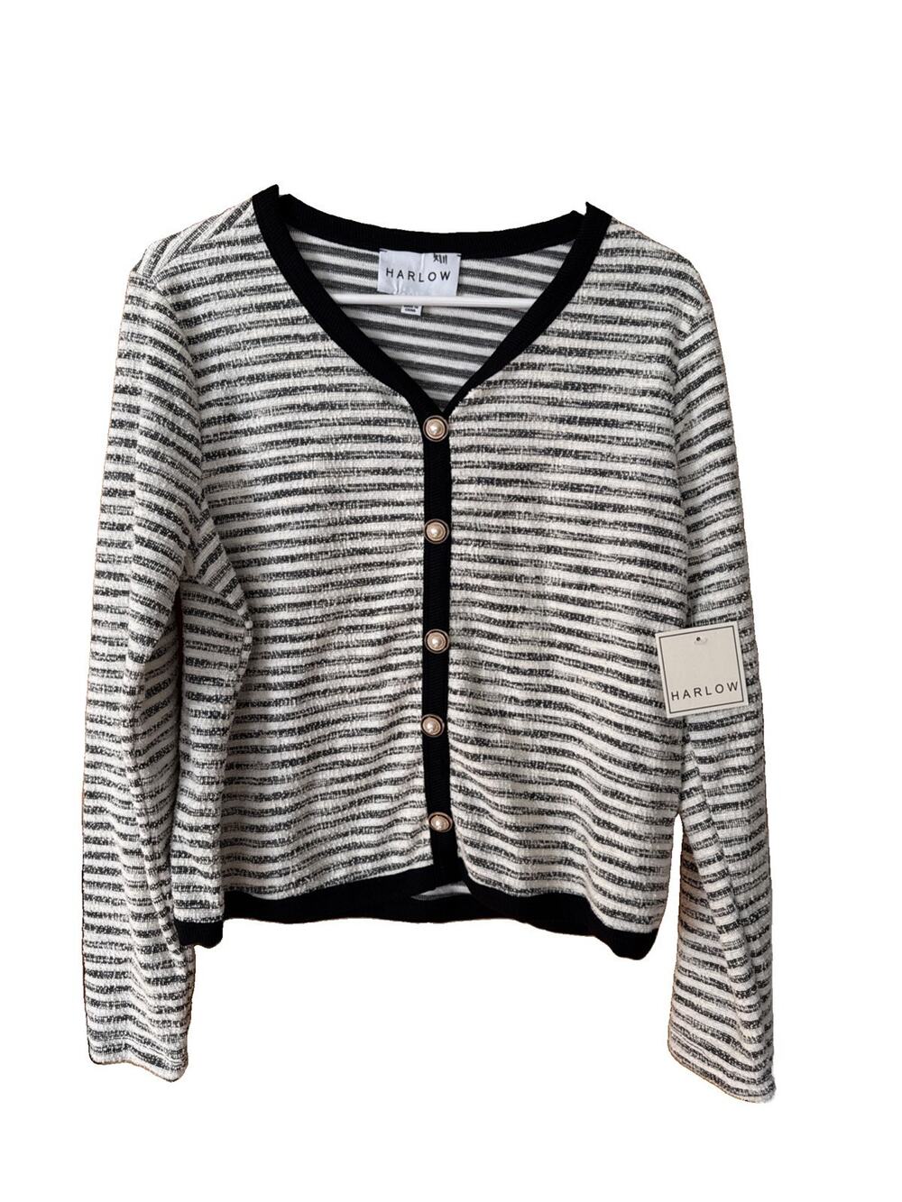 Harlow BRAND Cardigan Sweater Womens Size L New Black & WHITE